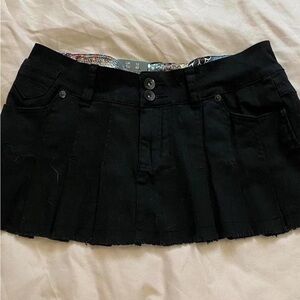 black denim pleated mini skirt